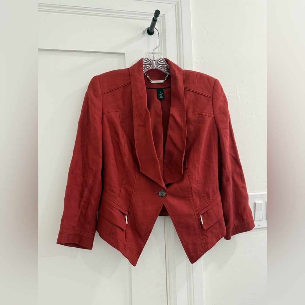 White House Black Market brick red blazer w/ shoulder pads + quarter sleeves